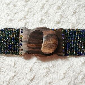 Multi Color Beaded Belt with Wooden Clasp